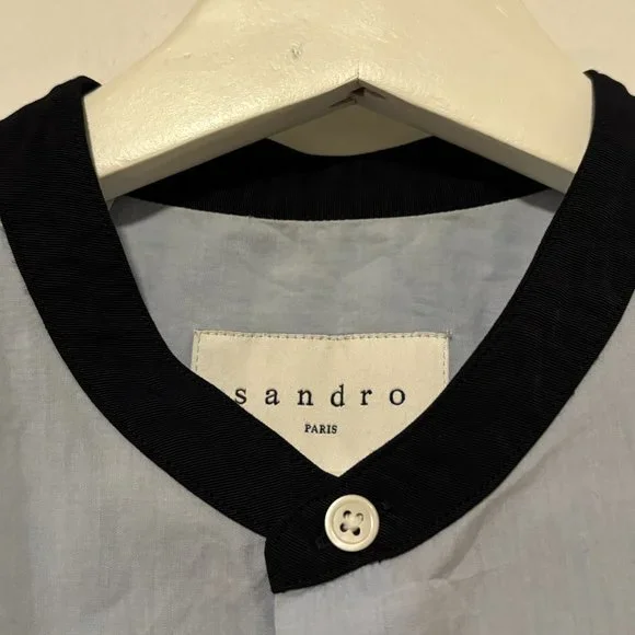 Sandro Paris Blue Contrast Collar Button Up Shirt Size Medium - Picture 3 of 11